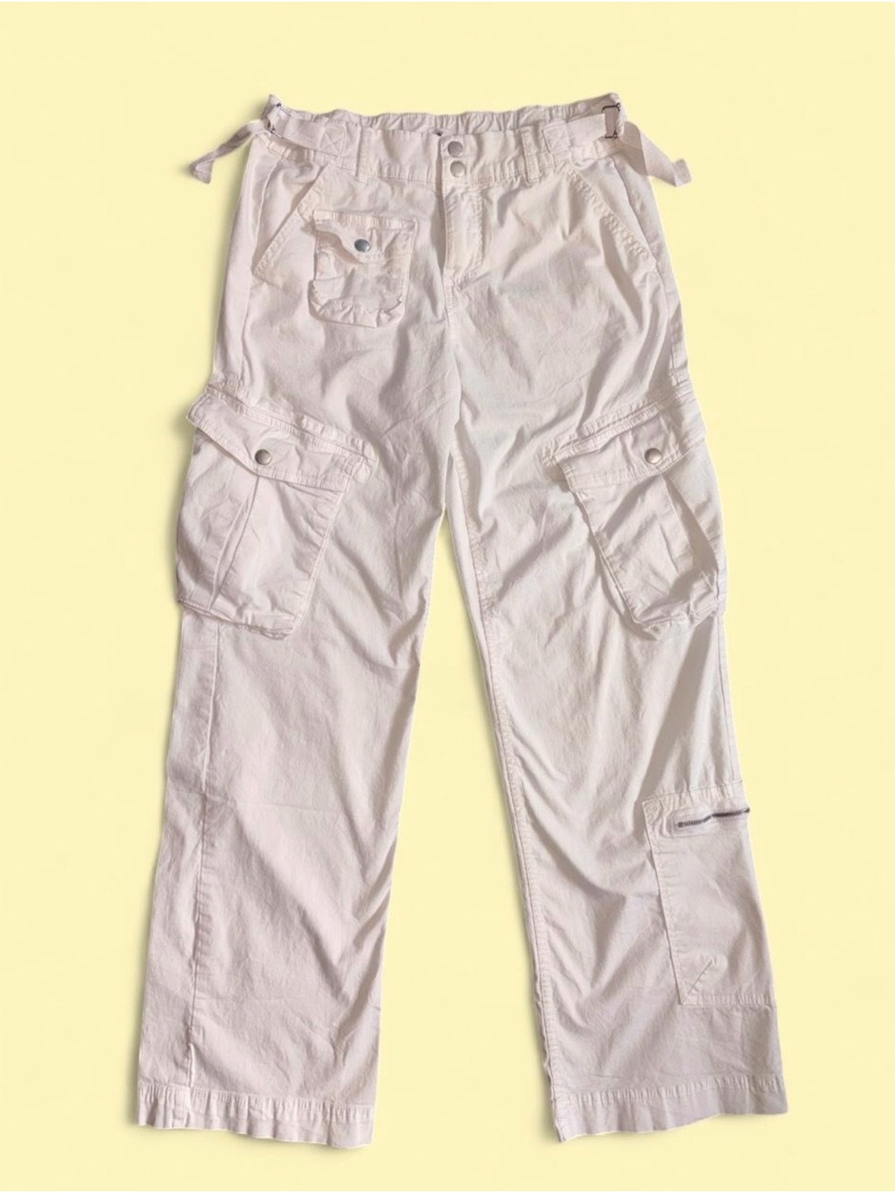 Garage White Cargo Pants Y2K Utility Adjustable Waist P/S